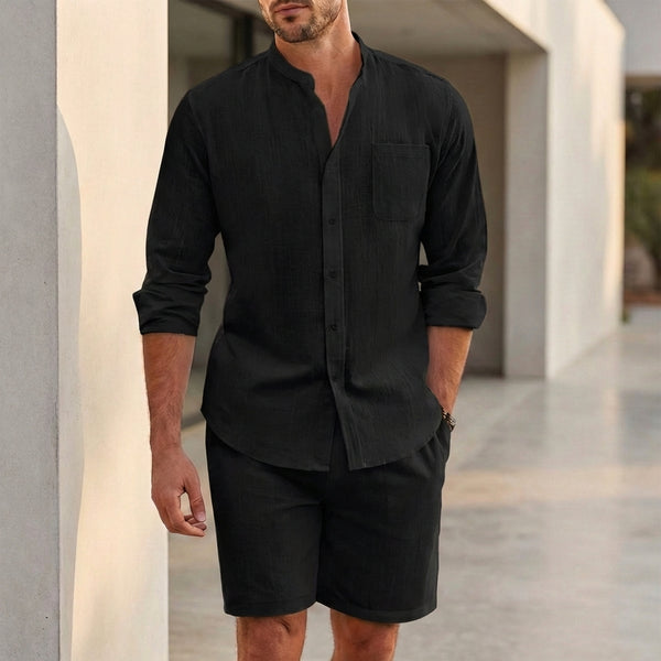 Relaxed Fit Button-Up Shirt and Regular Fit Shorts Set for Men – Casual Comfort & Breathability