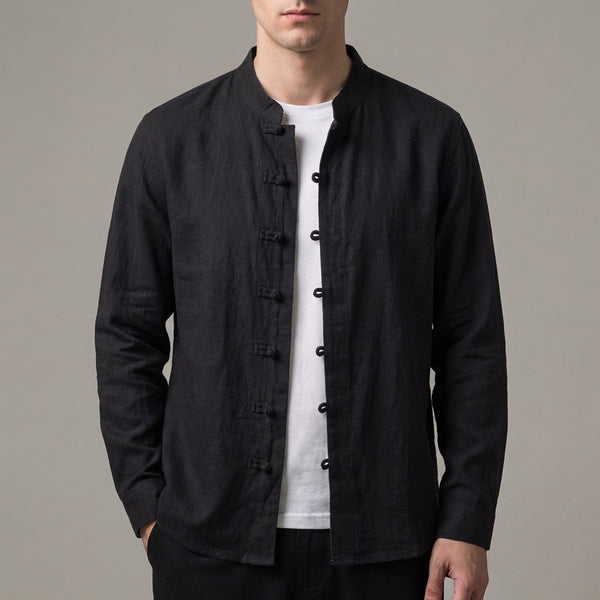 Relaxed Fit Mandarin Collar Shirt for Men – Casual Stylish Comfort