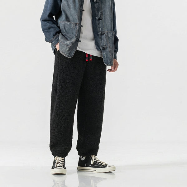 Men's Plush-Lined Retro Drawstring Pants