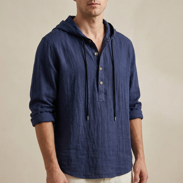 Relaxed Fit Hooded Henley Shirt for Men – Casual Comfort & Style