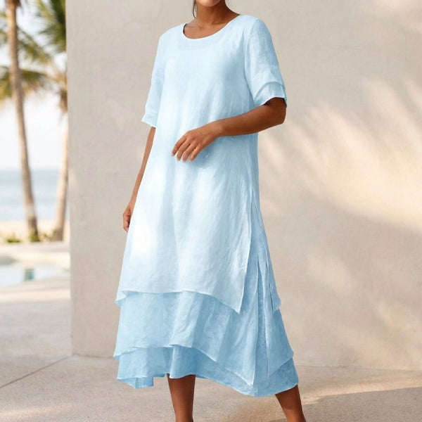 Layered Relaxed Fit Midi-Length Dress for Women – Stylish Casual Comfort
