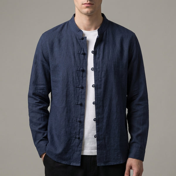 Relaxed Fit Mandarin Collar Shirt for Men – Casual Stylish Comfort