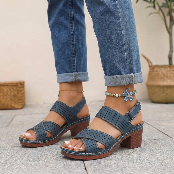 Orthopedic Criss-Cross Block Heel Platform Sandals for Women – Supportive & Stylish Comfort