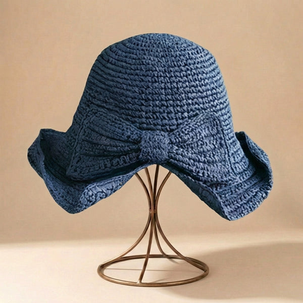 Crochet Knit Bow Detail Bucket Sun Hat for Women – Stylish Casual Protection