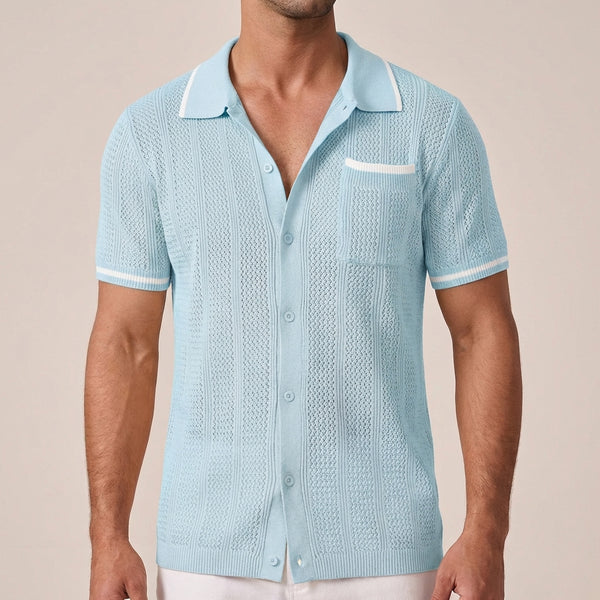 Relaxed Fit Textured Knit Polo Shirt for Men – Casual Style & Comfort