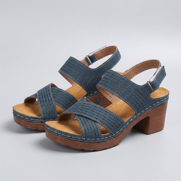 Orthopedic Criss-Cross Block Heel Platform Sandals for Women – Supportive & Stylish Comfort