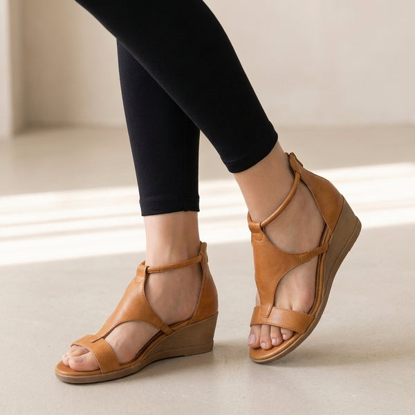 Orthopedic T-Strap Wedge Sandals for Women – Supportive & Secure Fit