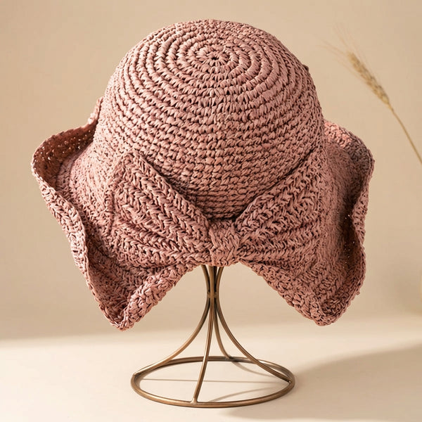 Crochet Knit Bow Detail Bucket Sun Hat for Women – Stylish Casual Protection