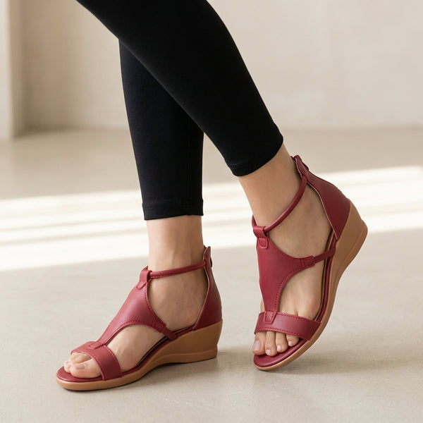 Orthopedic T-Strap Wedge Sandals for Women – Supportive & Secure Fit