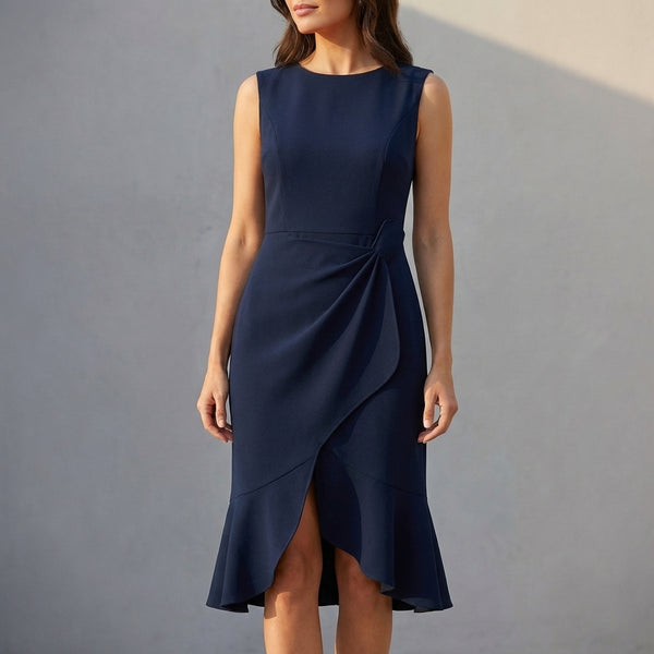 Draped Twist Detail Sheath Midi Cocktail Dress for Women – Elegant & Flattering Fit