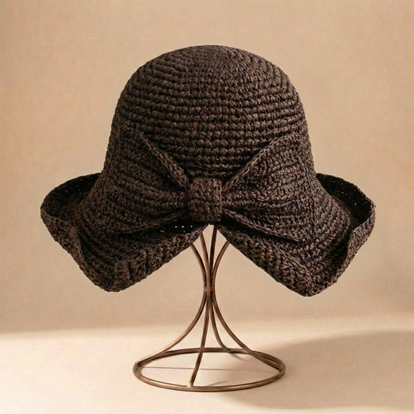 Crochet Knit Bow Detail Bucket Sun Hat for Women – Stylish Casual Protection