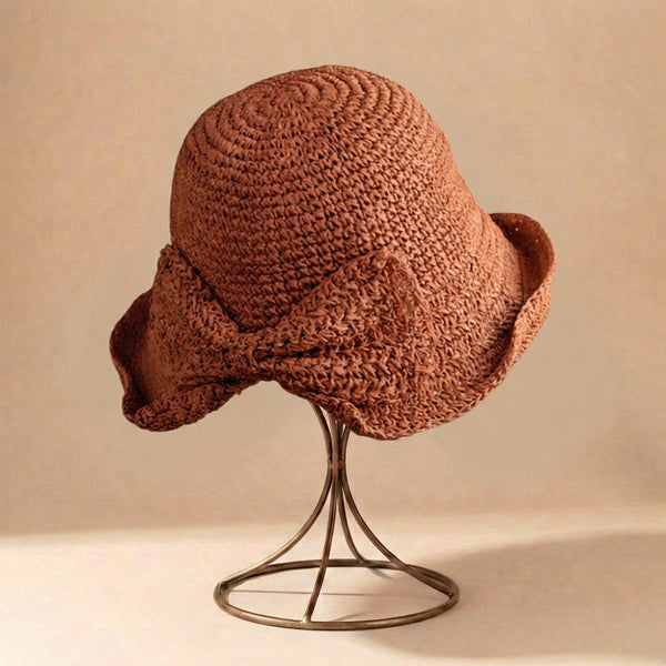 Crochet Knit Bow Detail Bucket Sun Hat for Women – Stylish Casual Protection