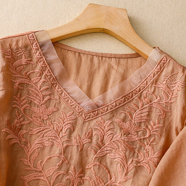 Embroidered High-Low Hem Relaxed Fit Blouse for Women – Stylish Casual Comfort