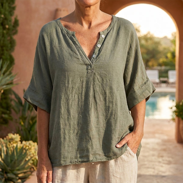 Relaxed Fit Pleated Button Front Blouse for Women – Casual Stylish Comfort