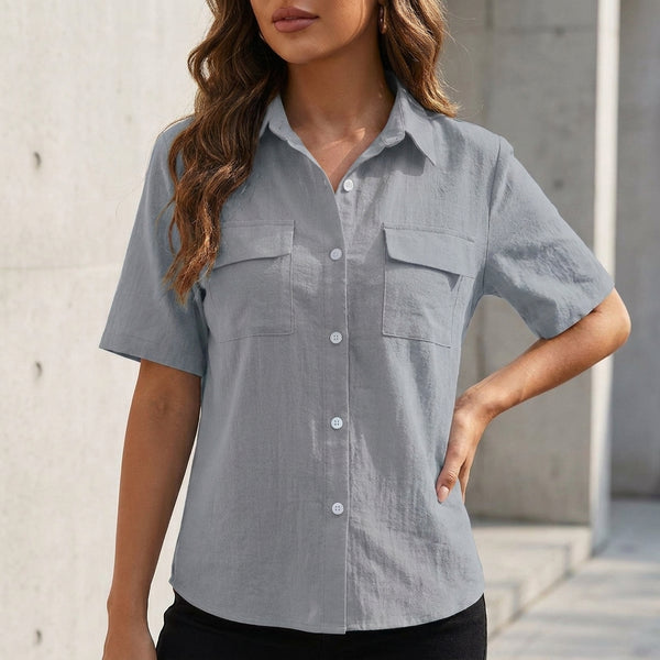 Relaxed Fit Collared Button-Up Shirt for Women – Casual Comfort & Style