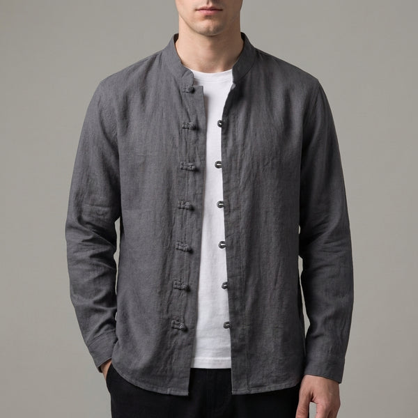 Relaxed Fit Mandarin Collar Shirt for Men – Casual Stylish Comfort