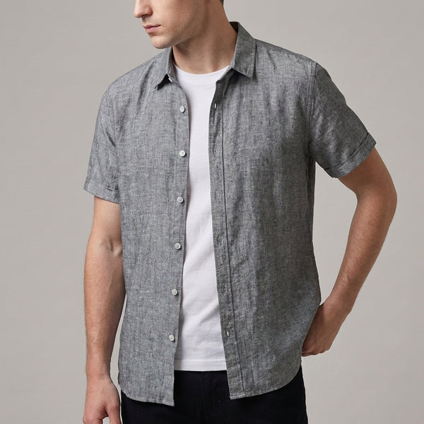 Relaxed Fit Short Sleeve Button-Up Shirt for Men – Casual Comfort & Breathability