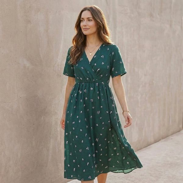 Floral A-Line Wrap Dress for Women – Elegant & Flattering Fit