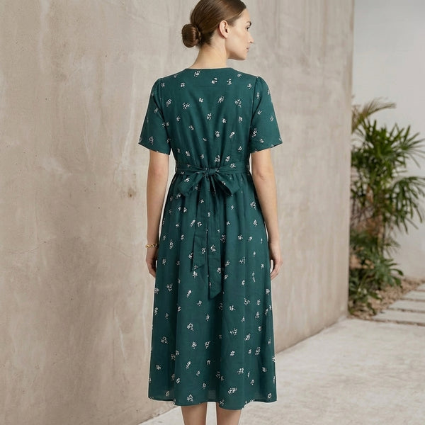 Floral A-Line Wrap Dress for Women – Elegant & Flattering Fit
