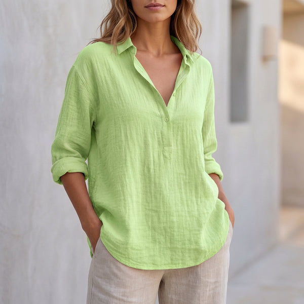 Relaxed Fit Collared Button Front Blouse for Women – Casual Comfort & Style