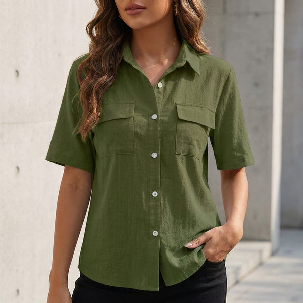 Relaxed Fit Collared Button-Up Shirt for Women – Casual Comfort & Style