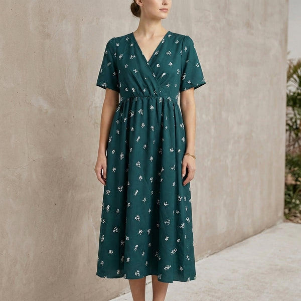 Floral A-Line Wrap Dress for Women – Elegant & Flattering Fit