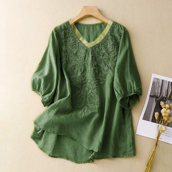 Embroidered High-Low Hem Relaxed Fit Blouse for Women – Stylish Casual Comfort