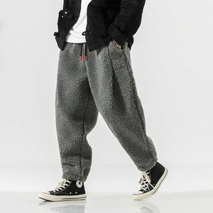 Men's Plush-Lined Retro Drawstring Pants
