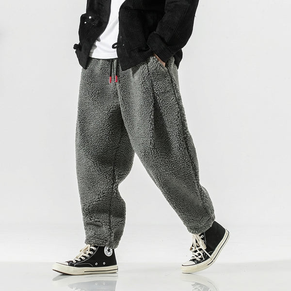 Men's Plush-Lined Retro Drawstring Pants