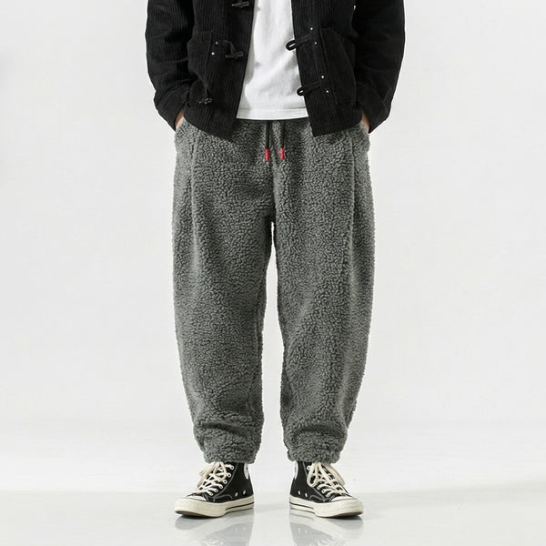 Men's Plush-Lined Retro Drawstring Pants