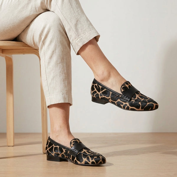 Animal Print Almond Toe Slip-On Loafers for Women – Stylish & Comfortable