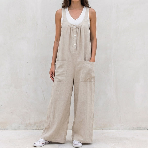 Relaxed Fit Button Front Jumpsuit for Women – Casual Comfortable Style