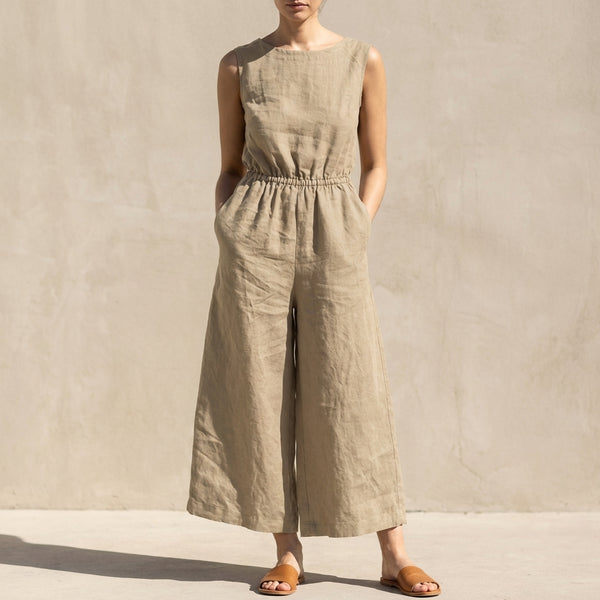 Relaxed Fit Wide-Leg Cropped Jumpsuit for Women – Comfortable Casual Style