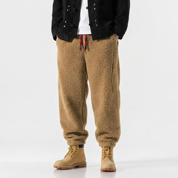 Men's Plush-Lined Retro Drawstring Pants