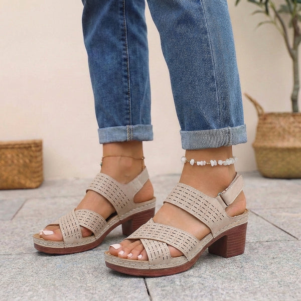 Orthopedic Criss-Cross Block Heel Platform Sandals for Women – Supportive & Stylish Comfort