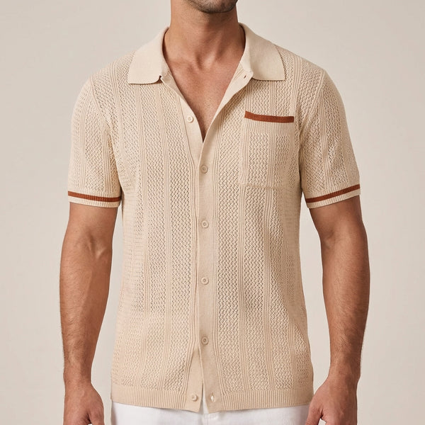 Relaxed Fit Textured Knit Polo Shirt for Men – Casual Style & Comfort