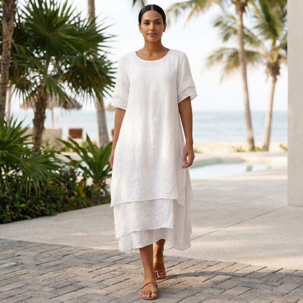 Layered Relaxed Fit Midi-Length Dress for Women – Stylish Casual Comfort