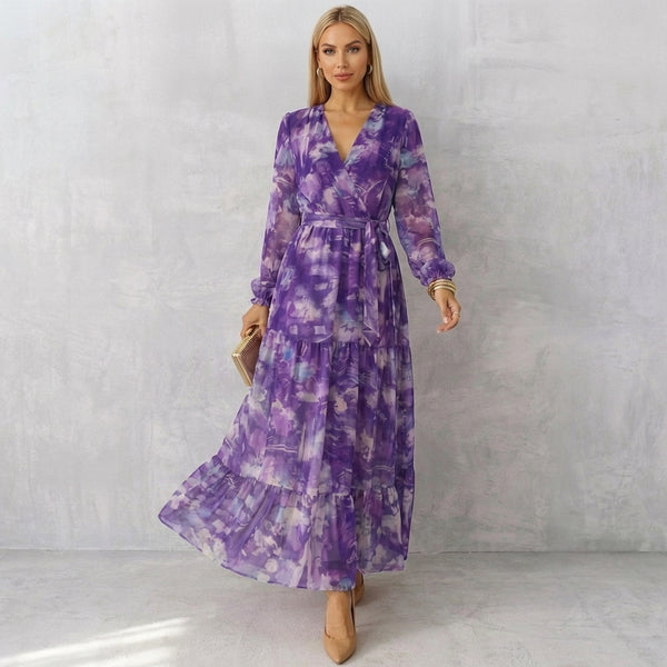 Tiered Wrap Floral A-Line Maxi Dress for Women – Elegant & Flattering Design