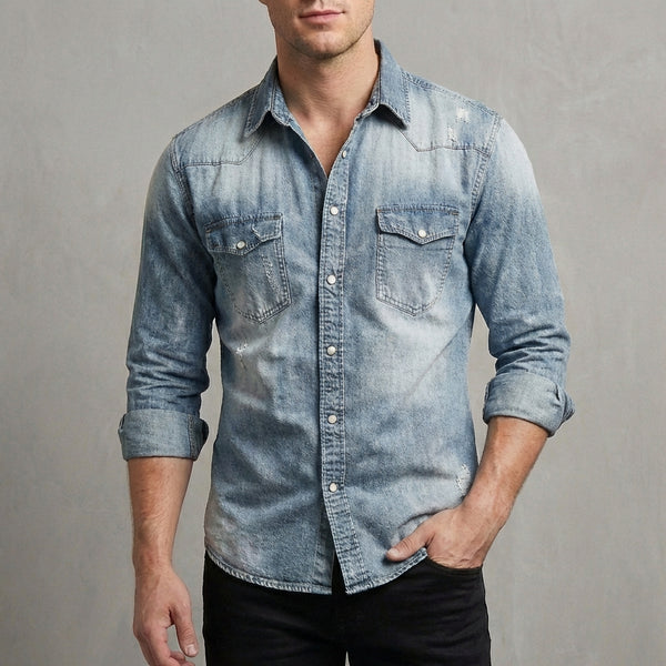 Slim Fit Distressed Shirt for Men – Stylish Casual Comfort