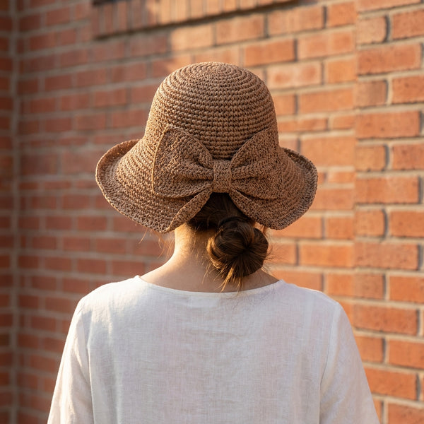 Crochet Knit Bow Detail Bucket Sun Hat for Women – Stylish Casual Protection