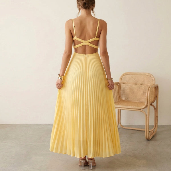 Pleated Empire Waist A-Line Maxi Dress for Women – Elegant Daytime Style