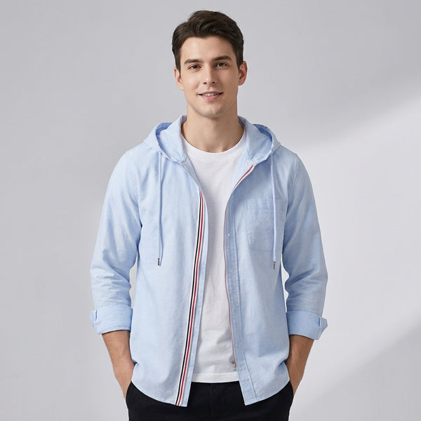 Hooded Collared Zipper Shirt for Men – Casual Stylish Comfort