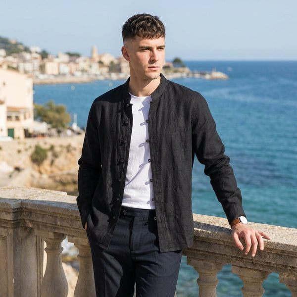 Relaxed Fit Mandarin Collar Shirt for Men – Casual Stylish Comfort