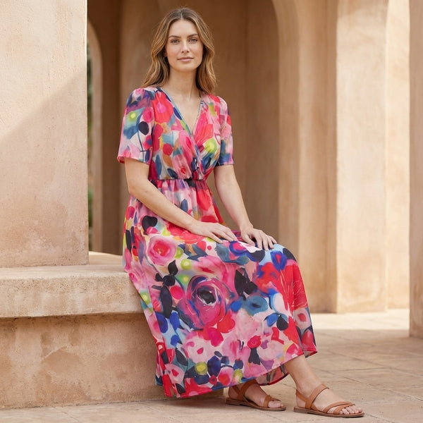 Surplice Cinched Waist A-Line Midi Dress for Women – Stylish Casual Comfort