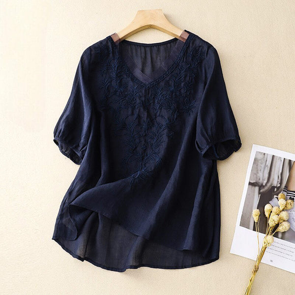 Embroidered High-Low Hem Relaxed Fit Blouse for Women – Stylish Casual Comfort
