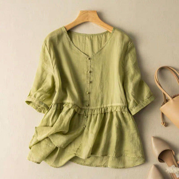 Ruffled Peplum V-Neck Blouse for Women – Casual Stylish Comfort