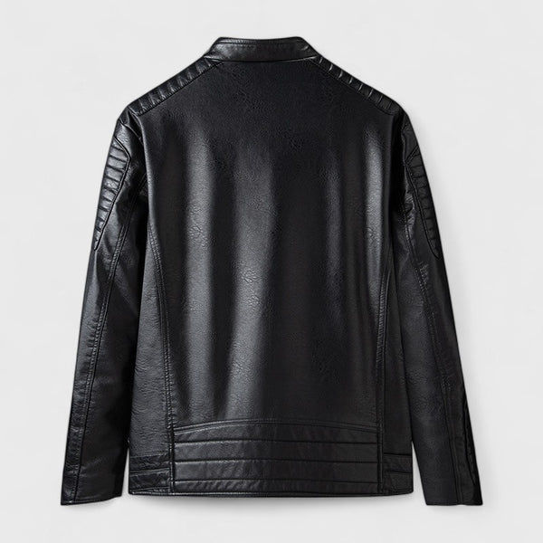 Men's Leather-Look Moto Jacket Stand Collar