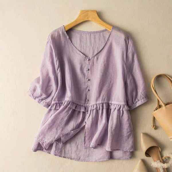 Ruffled Peplum V-Neck Blouse for Women – Casual Stylish Comfort
