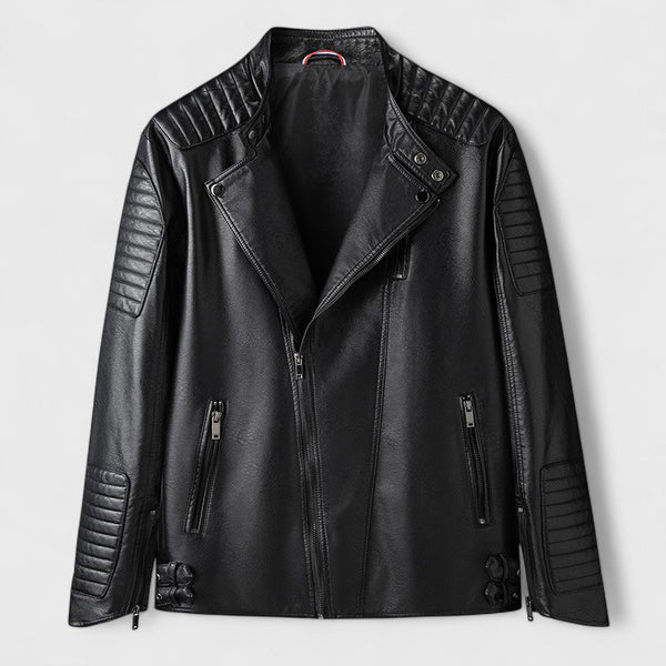 Men's Leather-Look Moto Jacket Stand Collar