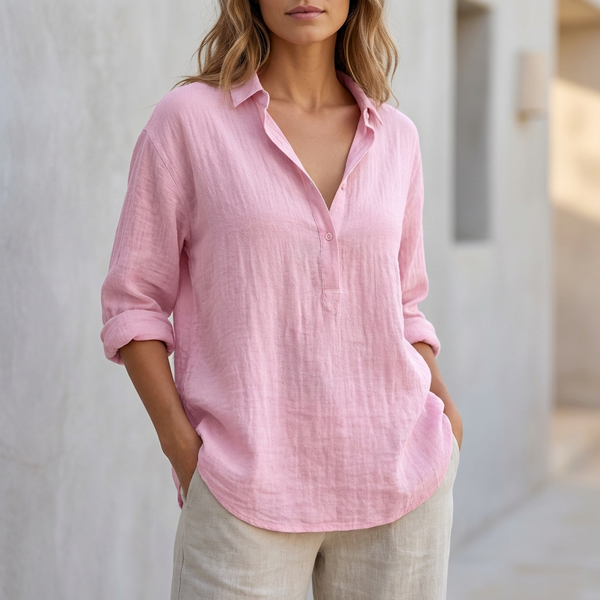 Relaxed Fit Collared Button Front Blouse for Women – Casual Comfort & Style